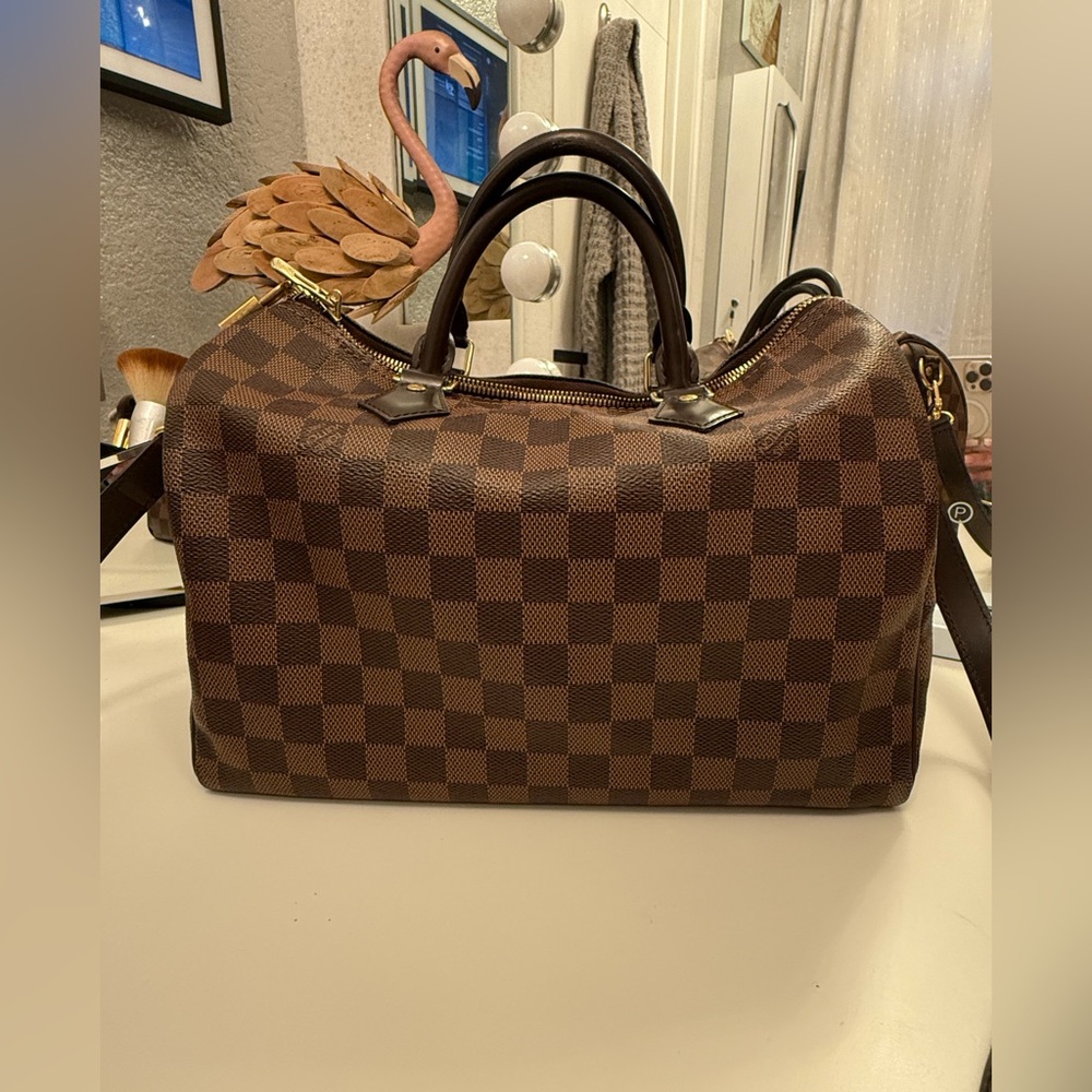 LV Speedy 30 Bandouliere Damier Ebene Shoulder Bag Brown.